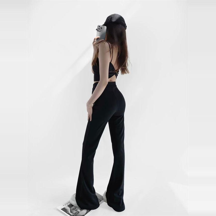 High Rise Plain Flared Pants Product Image