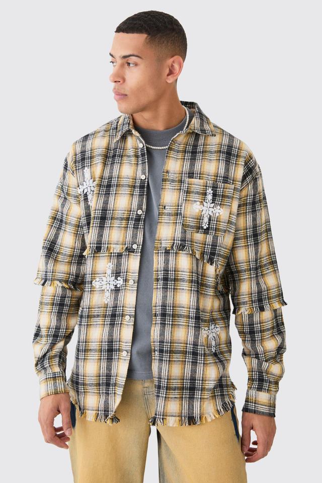 Oversized Layered Print Check Shirt | boohooMAN USA Product Image