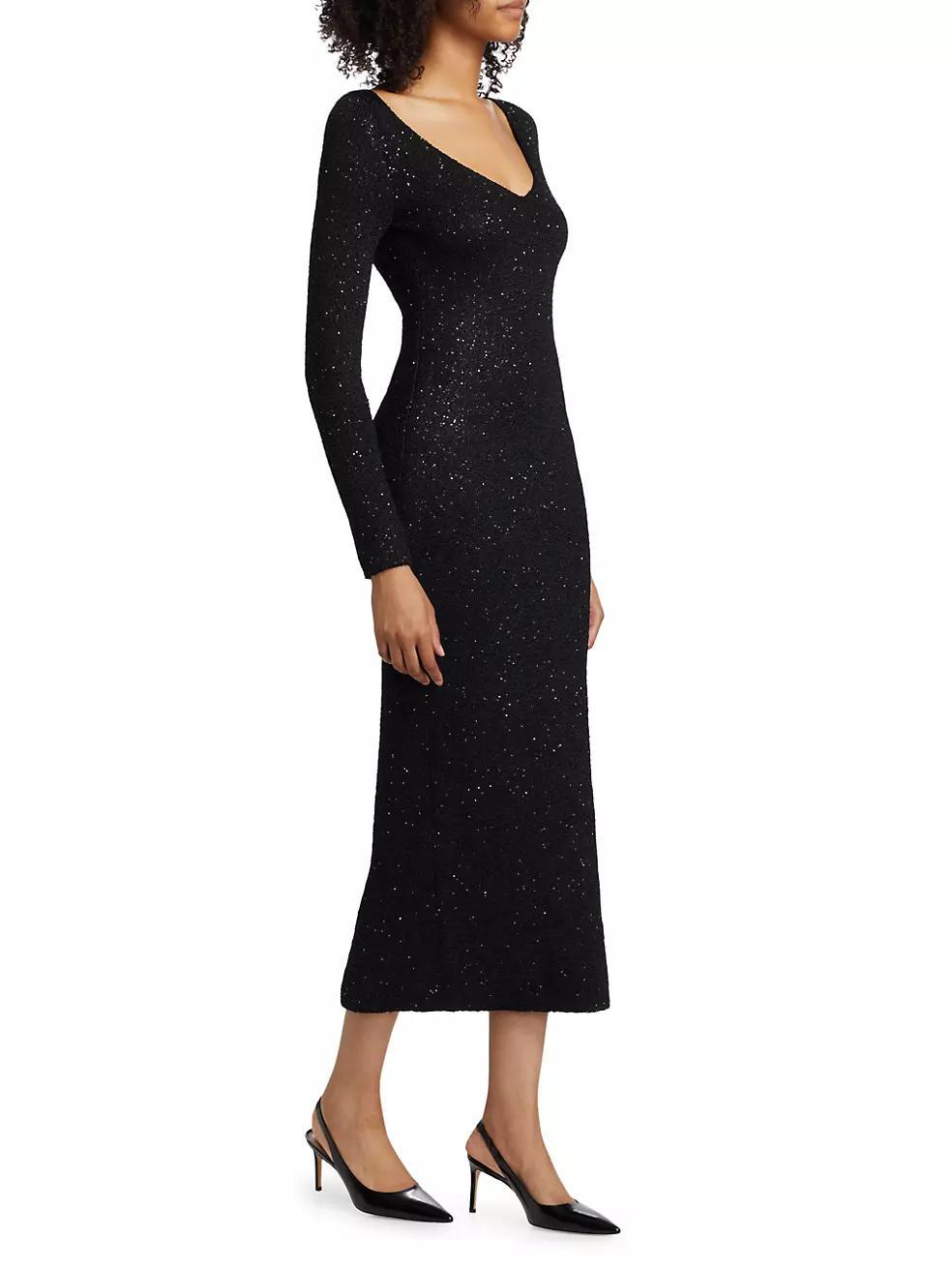 Sequin Knit V-Neck Midi-Dress Product Image