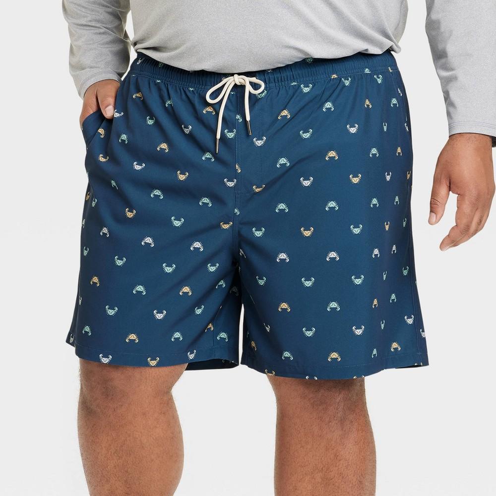 Mens Big & Tall 7 Crab Print Elevated Elastic Waist Swim Shorts with Boxer Brief Liner - Goodfellow & Co 2XL Product Image