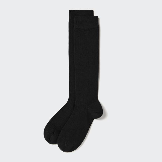 Mens Wide Ribbed Knee High Socks with Deodorizing Black US8-US11 UNIQLO US Product Image