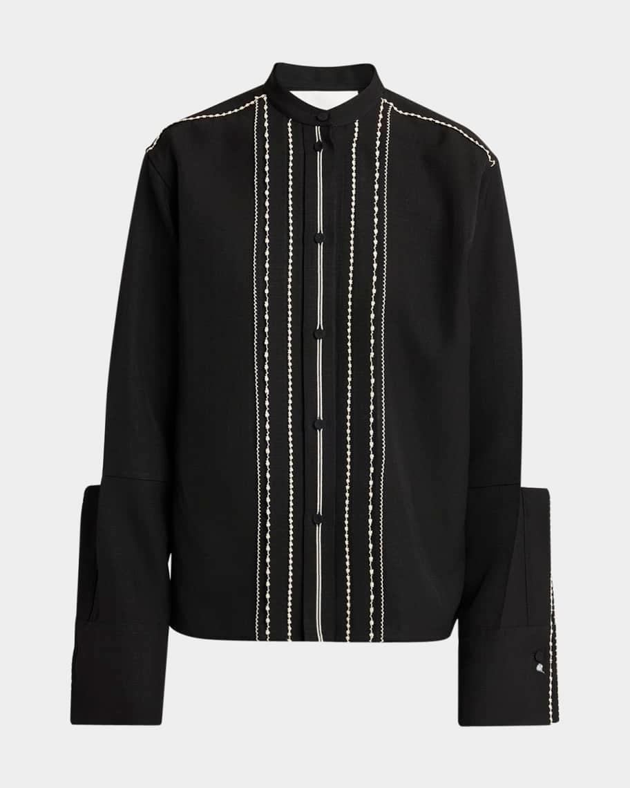 Embroidered Trim Button Down Blouse Product Image