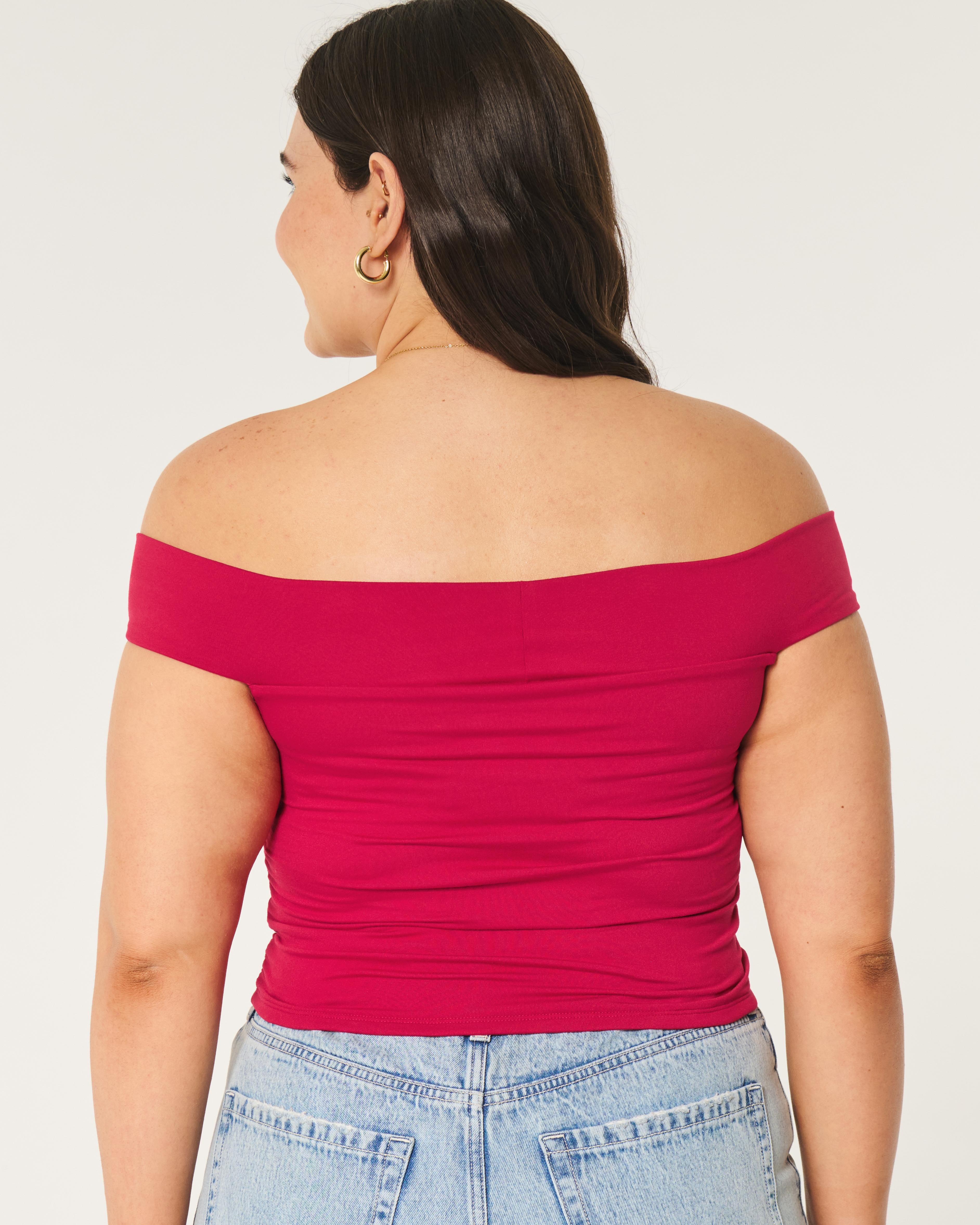 Soft Stretch Seamless Fabric Ruched Off-the-Shoulder Top Product Image