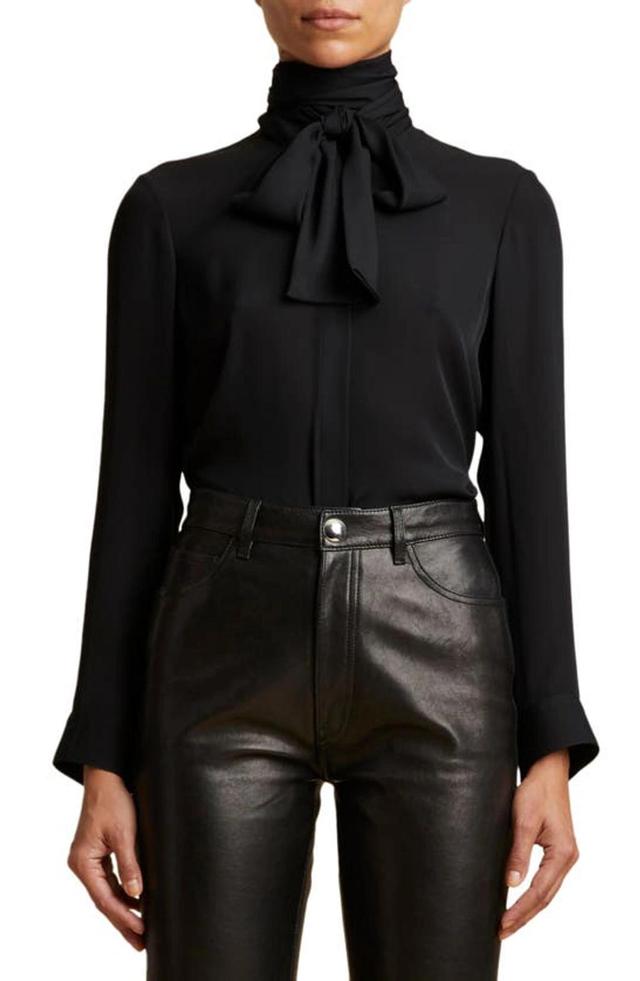 KHAITE Tash Pussy-bow Silk-chiffon Blouse In Black Product Image