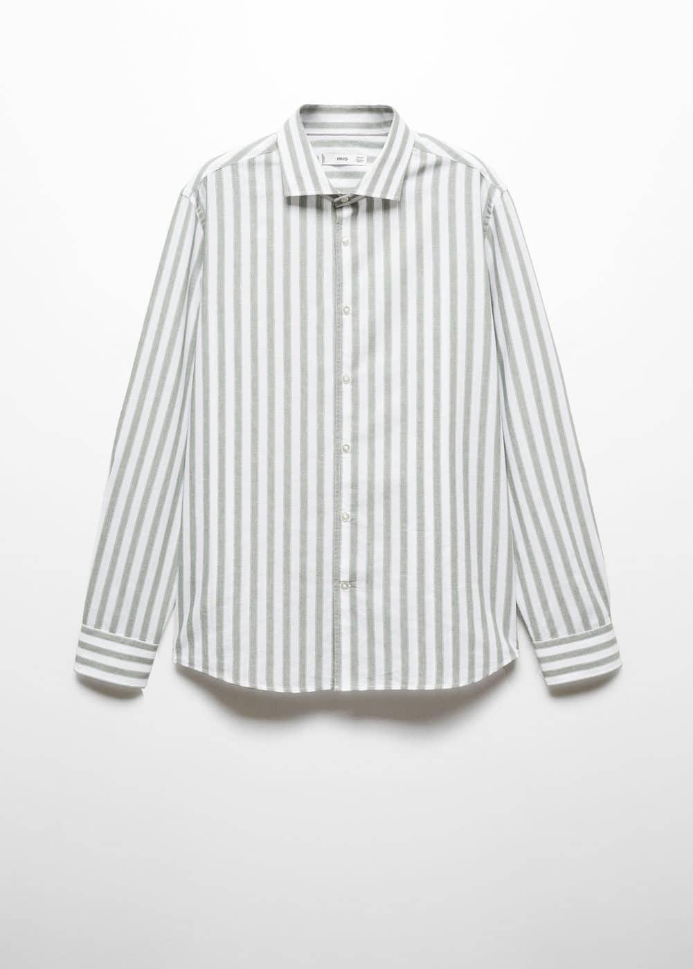 MANGO MAN - Regular fit striped cotton shirt greenMen Product Image