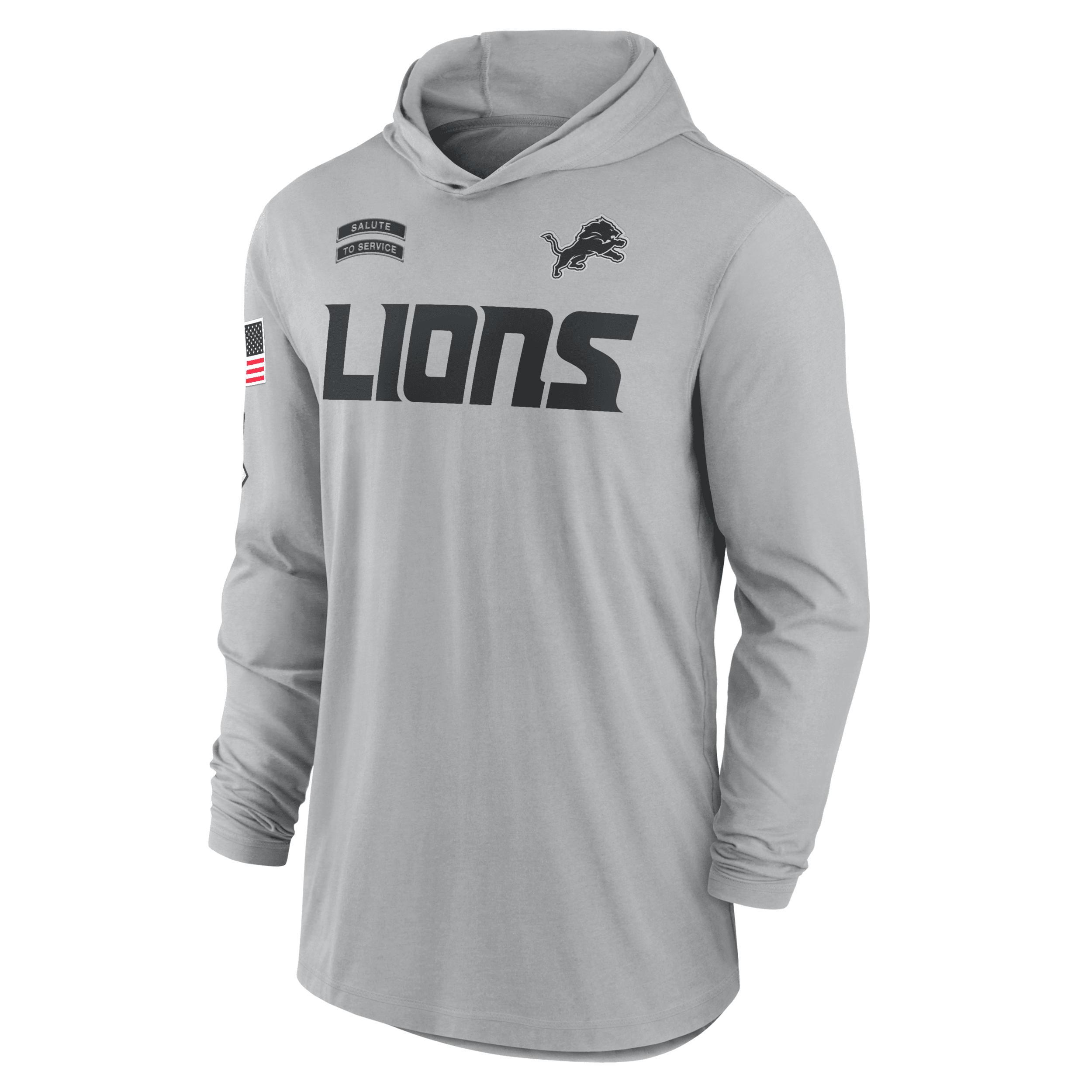 Detroit Lions Salute to Service Edge Mascot Lockup Mens Nike Mens Dri-FIT NFL Long-Sleeve Hooded Top Product Image