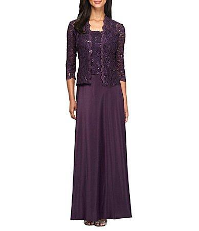 Alex Evenings Sequin Lace & Satin Gown with Jacket Product Image