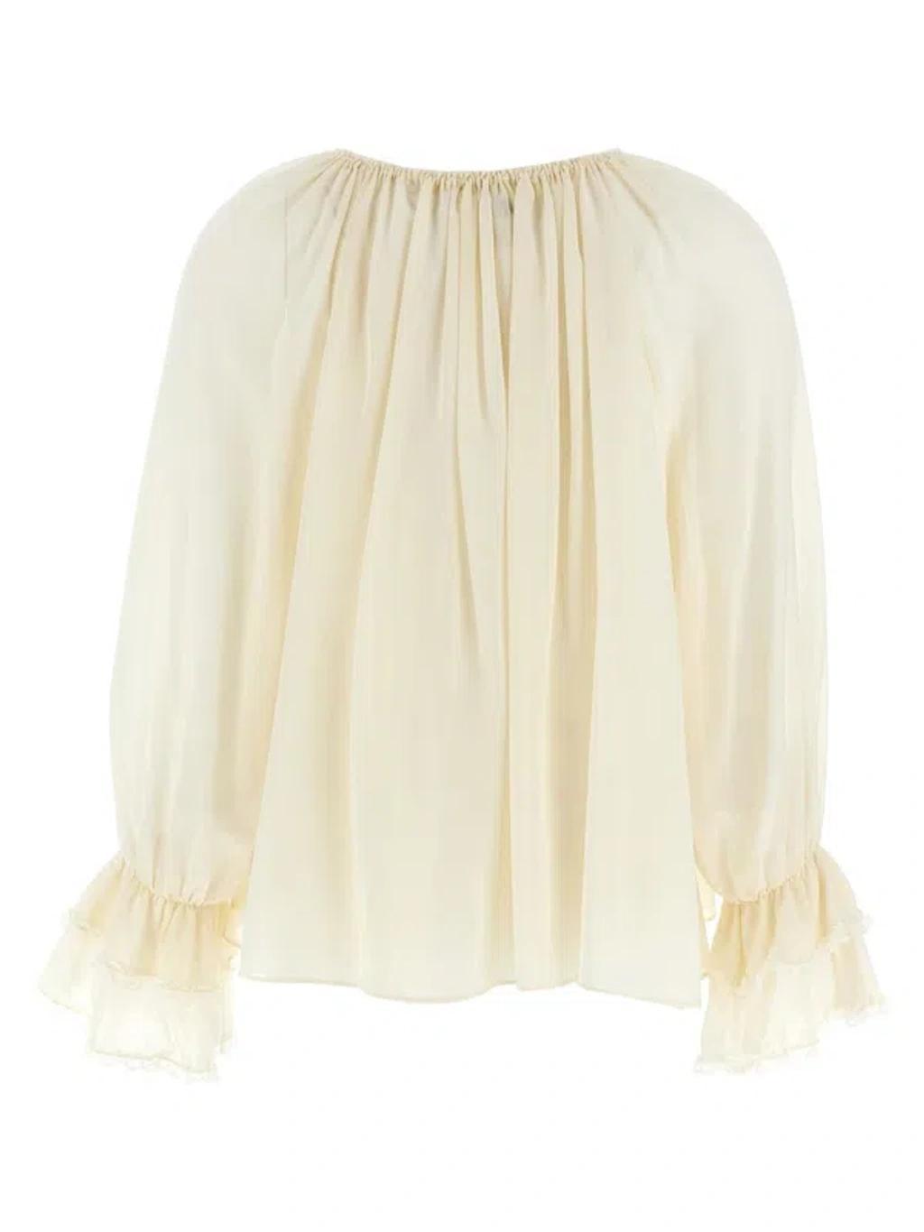 CHLOÉ Silk Ruffled Blouse In White Product Image