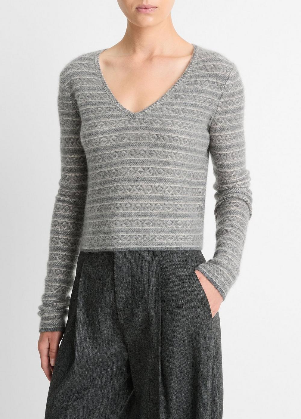 Fair Isle Cashmere V-Neck Sweater Product Image