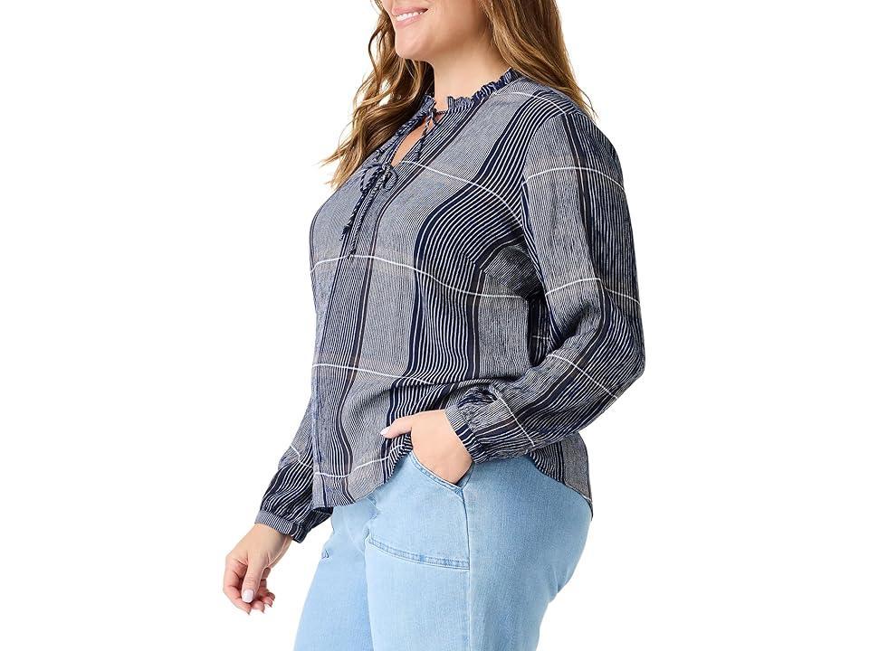 NIC+ZOE Plus Size Line It Up Top (Indigo Multi) Women's Clothing Product Image