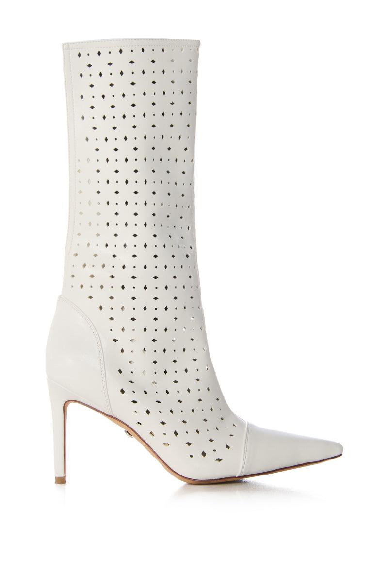 AZALEA WANG SIDONIA WHITE LASER CUT BOOTIE Product Image