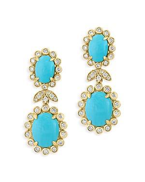 Bloomingdale's Turquoise & Diamond Flower Drop Earrings in 14K Yellow Gold - 100% Exclusive - Female Product Image