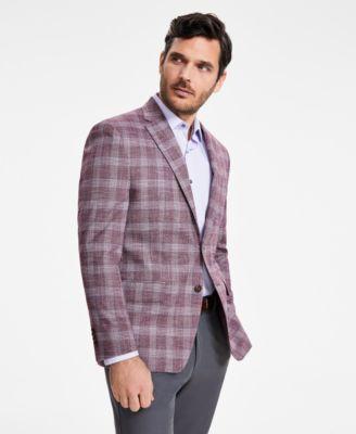 Michael Kors Mens Classic-Fit Berry Plaid Sport Coat Product Image