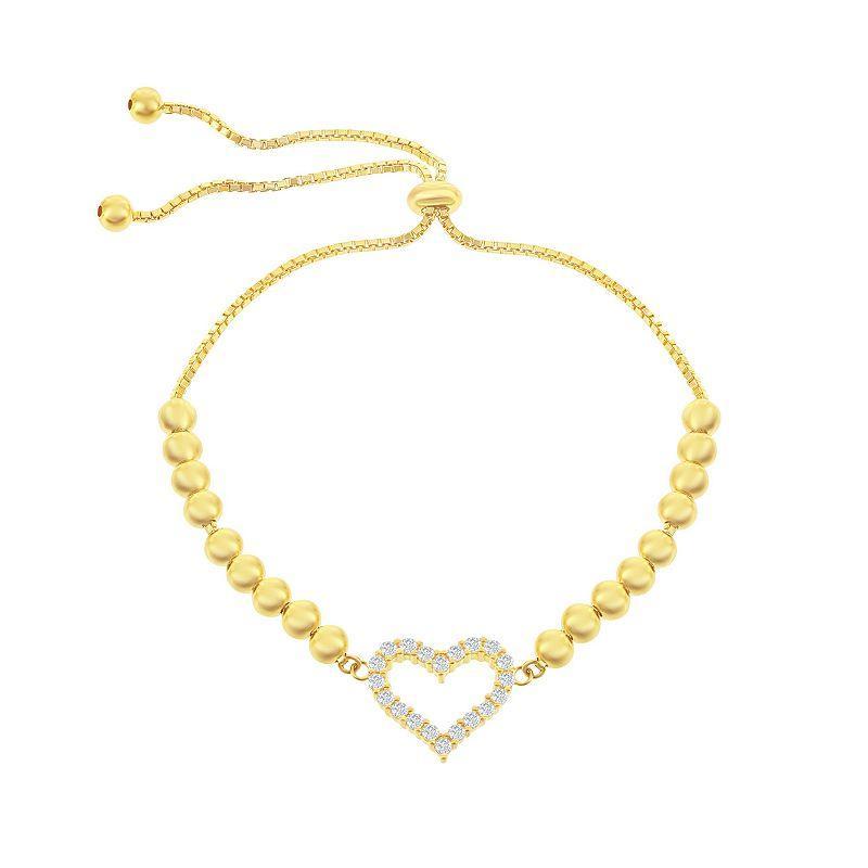 Sterling Silver Cubic Zirconia Heart Beaded Lariat Bracelet, Womens Yellow Gold Tone Product Image