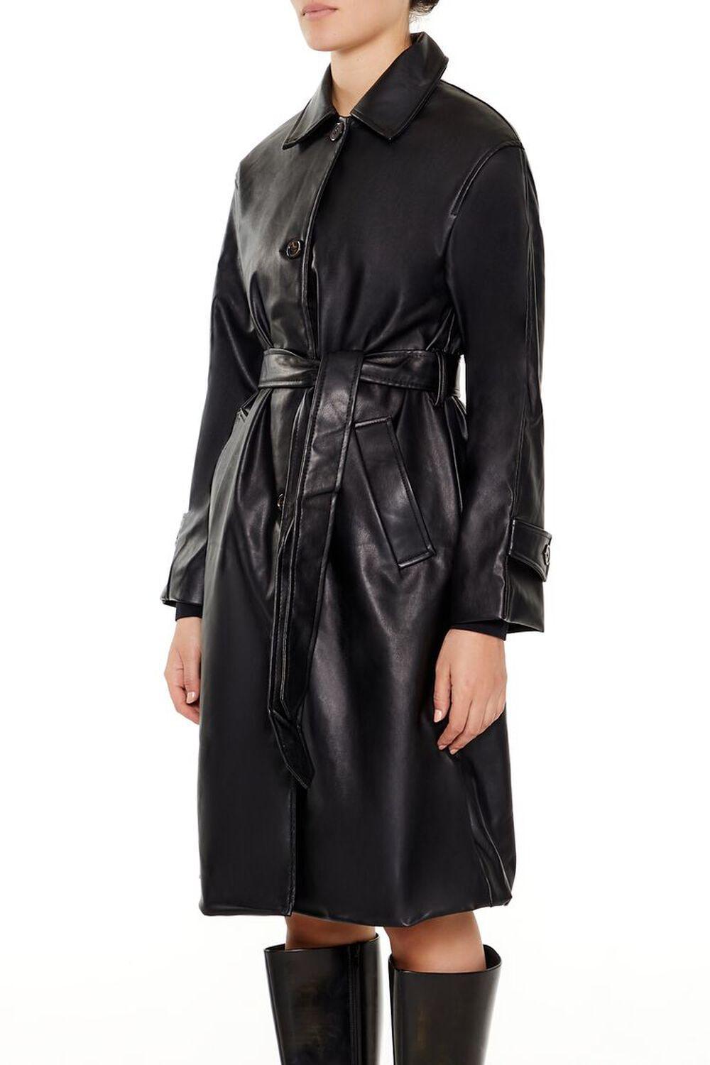 Faux Leather Tie-Waist Trench Coat | Forever 21 Product Image