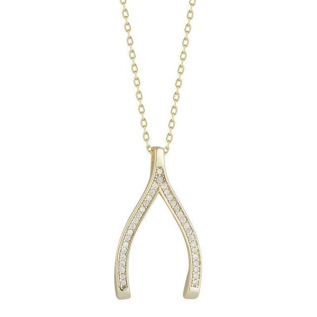 Sunkissed Sterling Sterling Silver Cubic Zirconia Wishbone Pendant Necklace, Womens Gold Tone Product Image