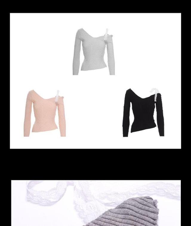 Long Sleeve Cold Shoulder Plain Tie-Up Ribbed Knit Top Product Image