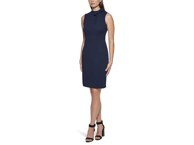 Calvin Klein Sleeveless Crepe Dress with Necktie (Indigo) Women's Clothing Product Image