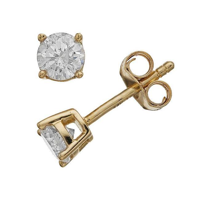 14k Yellow Gold 1/2 Carat T.W. Round Diamond Stud Earrings, Womens, 14k Gold Product Image