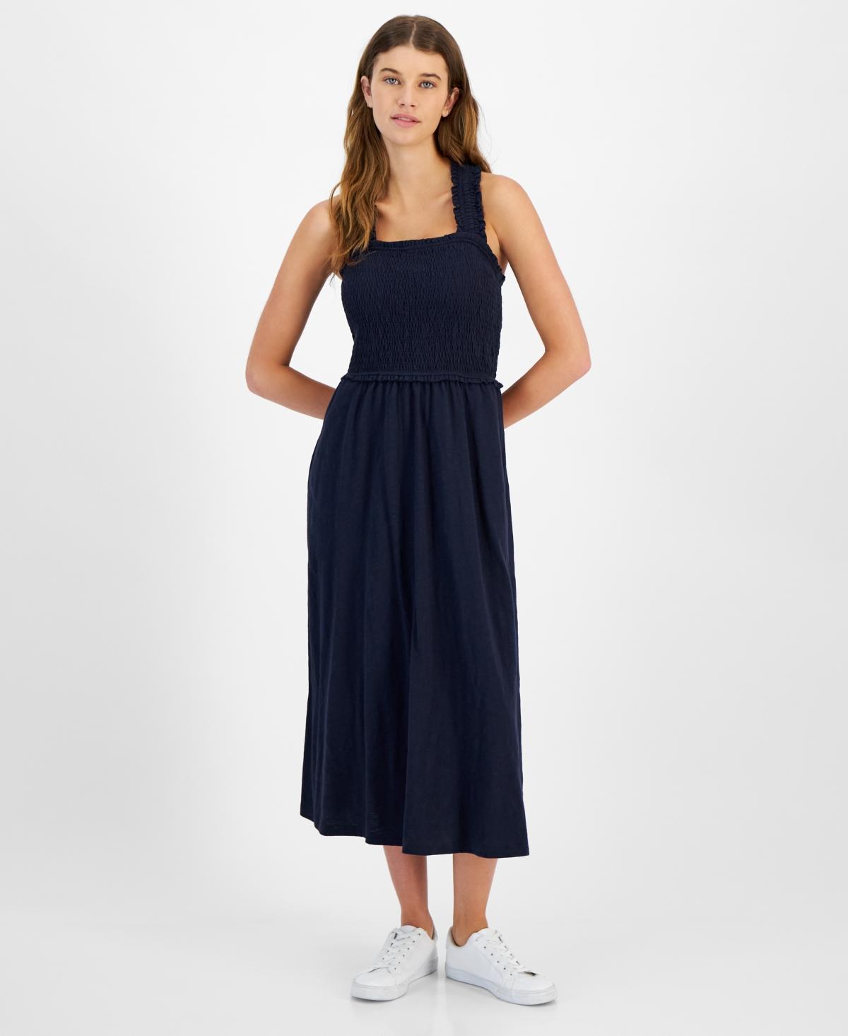 Women's Square-Neck Cotton A-Line Dress Product Image