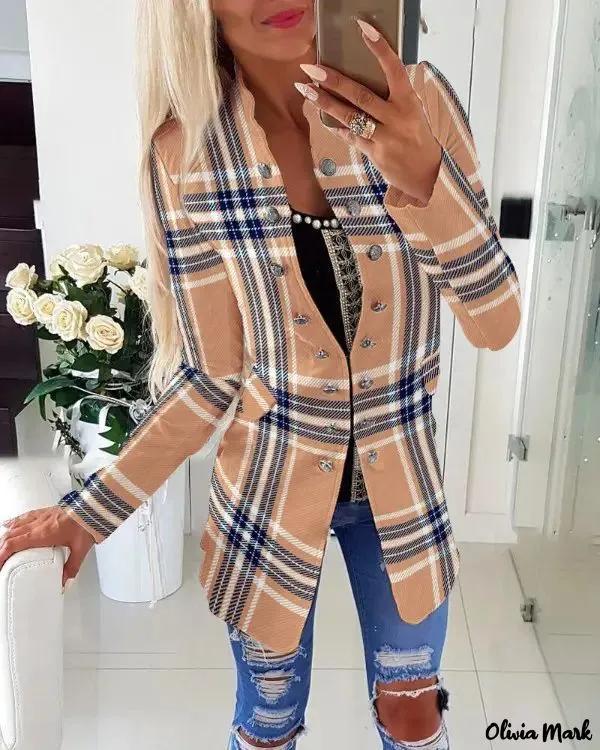 Olivia Mark – Flap Detail Plaid Double Breasted Coat Product Image