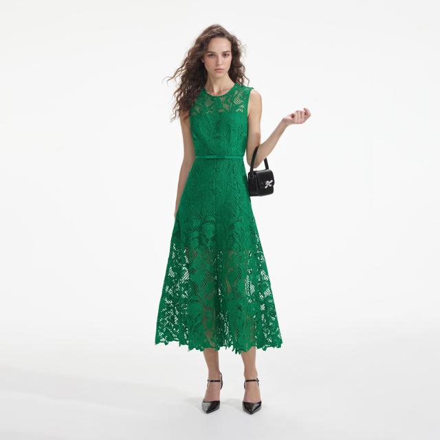 Green Lace Sleeveless Midi Dress Product Image