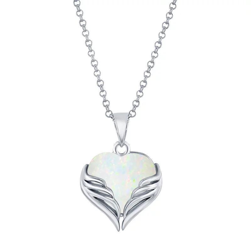 Nautica Rocks Sterling Silver Gemstone Heart Angel Wings Pendant Necklace, Womens White Product Image