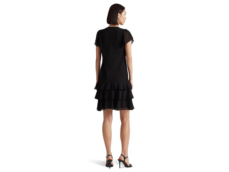 LAUREN Ralph Lauren Georgette Drop-Waist Dress (Black) Women's Dress Product Image