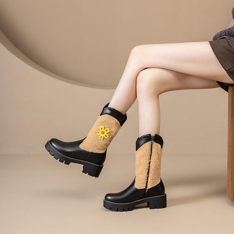 Flower Embellishment Mid Calf Boots Product Image