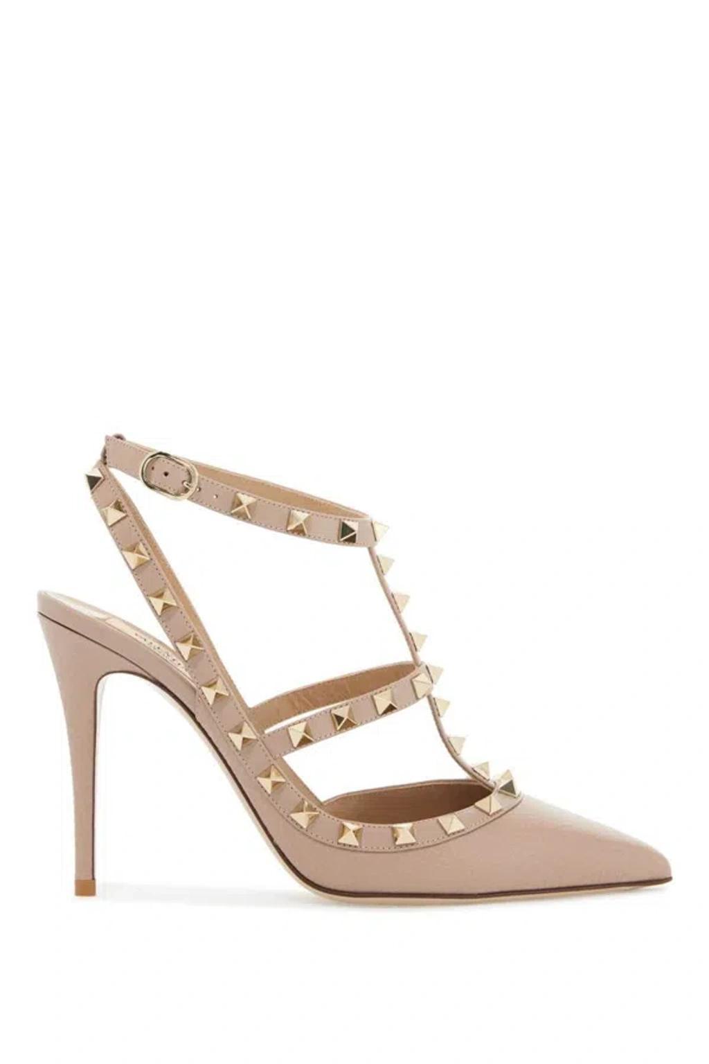 VALENTINO GARAVANI Rockstud Pointed Toe Caged Pumps In Grey Product Image