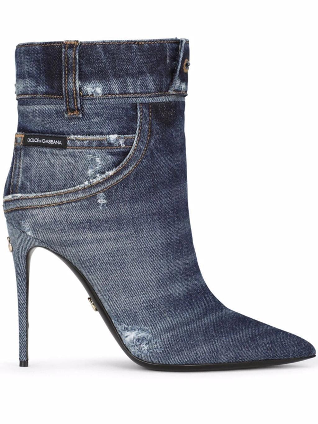 DOLCE & GABBANA Patchwork Denim Ankle Boots In Blue Product Image