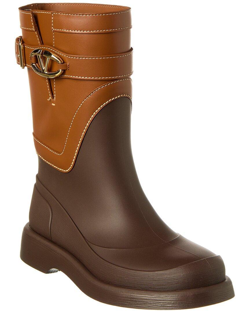 VALENTINO GARAVANI Valentino Vlogo Rubber & Leather Rain Boot In Brown Product Image