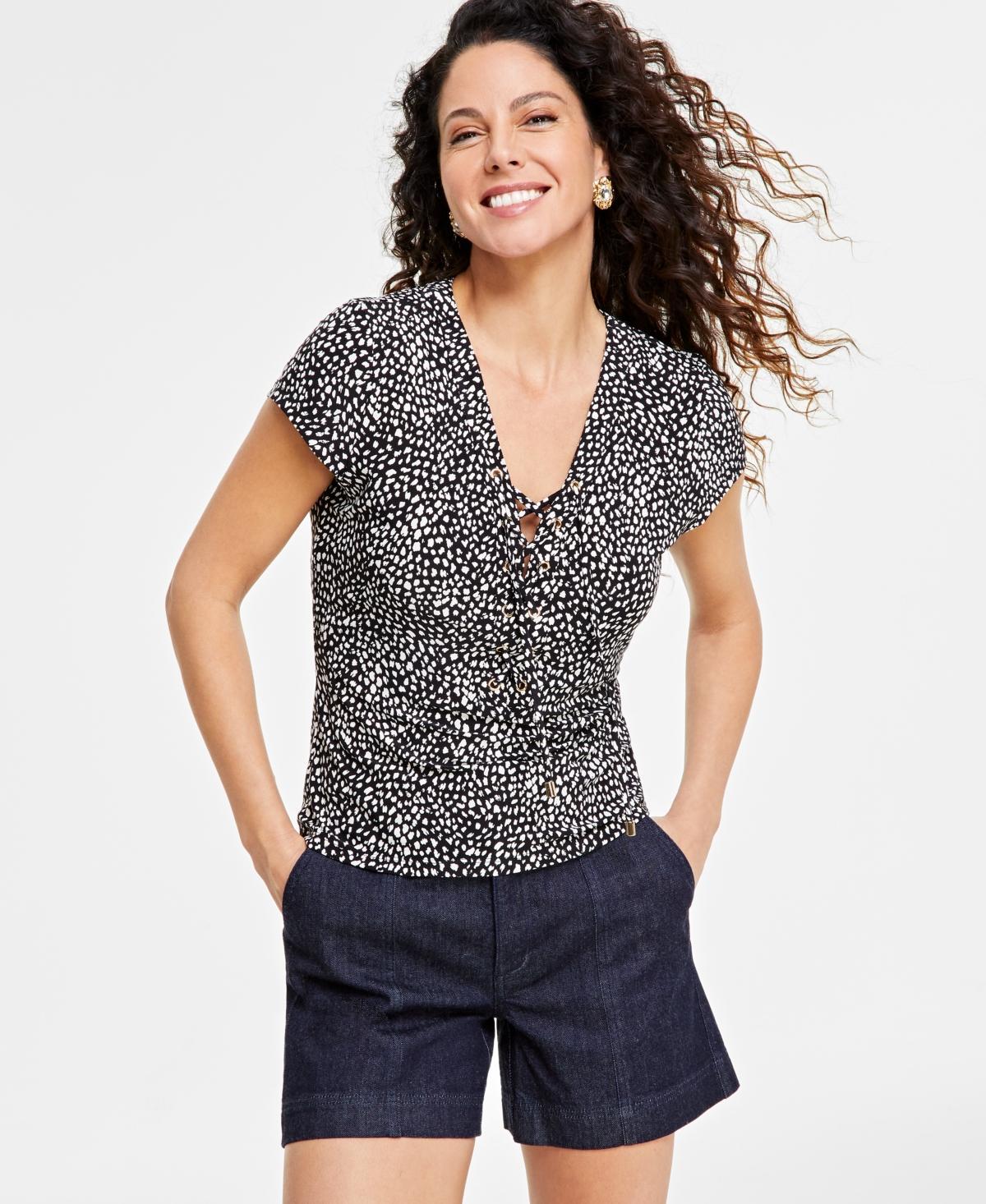 I.n.c. International Concepts Womens Printed Lace-Up Front Top, Created for Macys product image