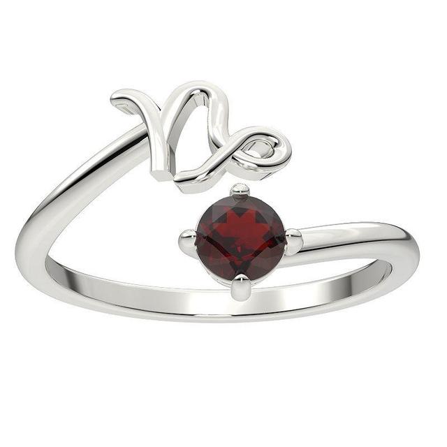 Sterling Silver Garnet Capricorn Zodiac Sign Bypass Ring, Womens Red Product Image