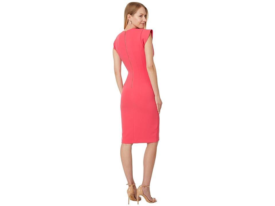 Calvin Klein V-Neck Sheath with Extended Sleeve Detail (Watermelon) Women's Dress Product Image