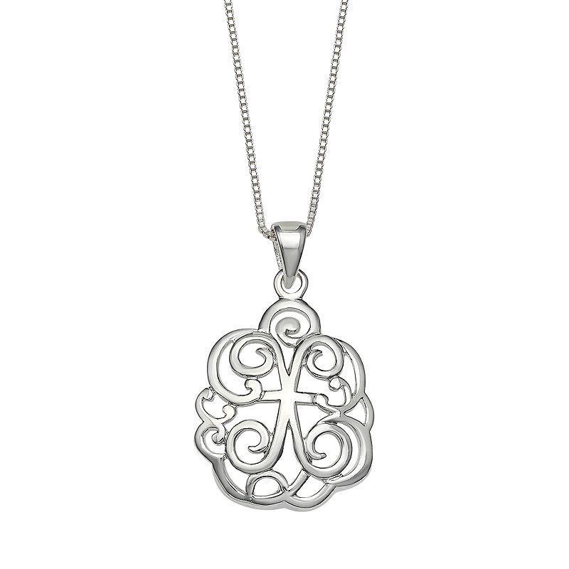 PRIMROSE Sterling Silver Monogram Initial Pendant Necklace, Womens Silver Tone H Product Image