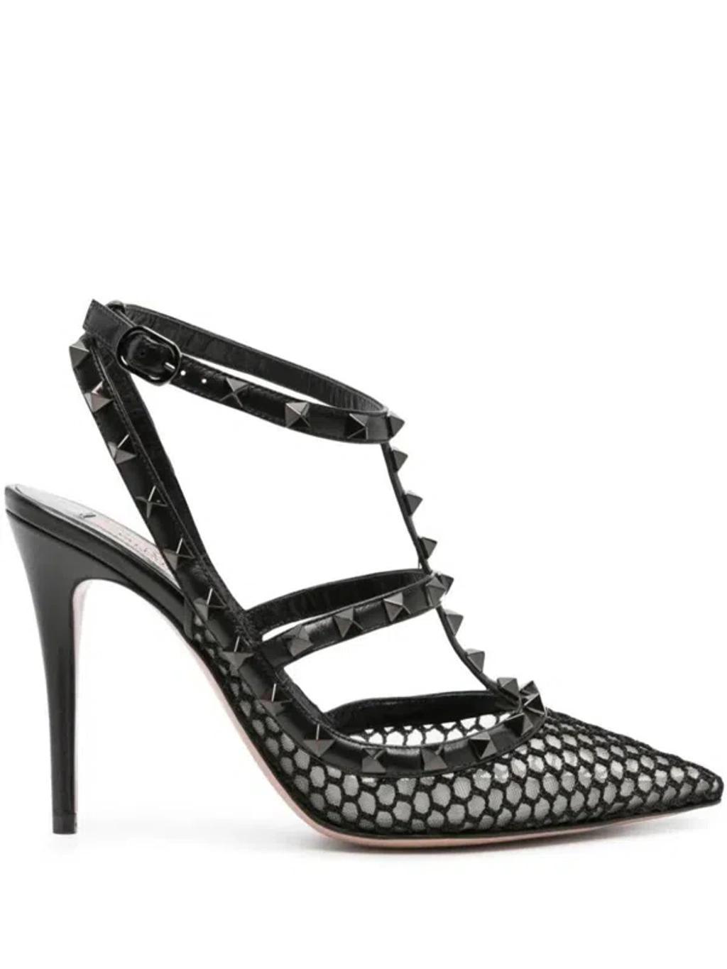 Rockstud 100mm Mesh Pumps In Black Product Image