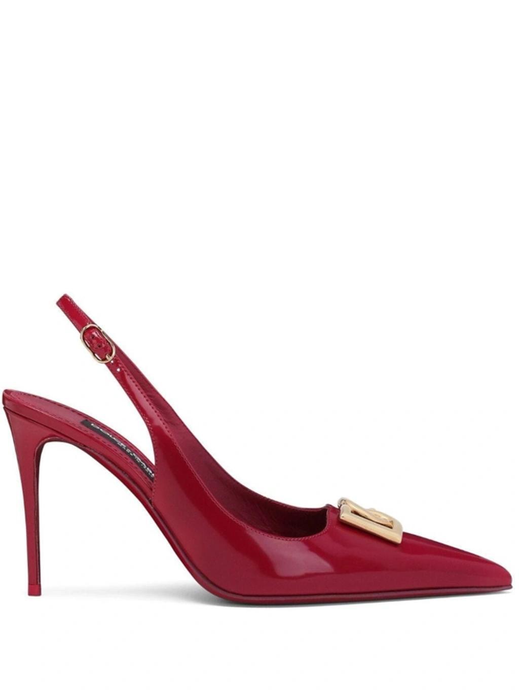 DOLCE & GABBANA Logo-plaque Heeled Slingback Pumps In Red Product Image