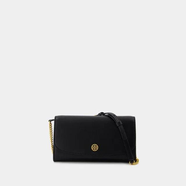 TORY BURCH Robinson Wallet On Chain -  - Leather - Black Product Image