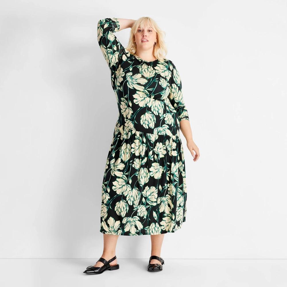 Womens Long Sleeve Drop Waist Ankle Dress - Future Collective Floral Product Image