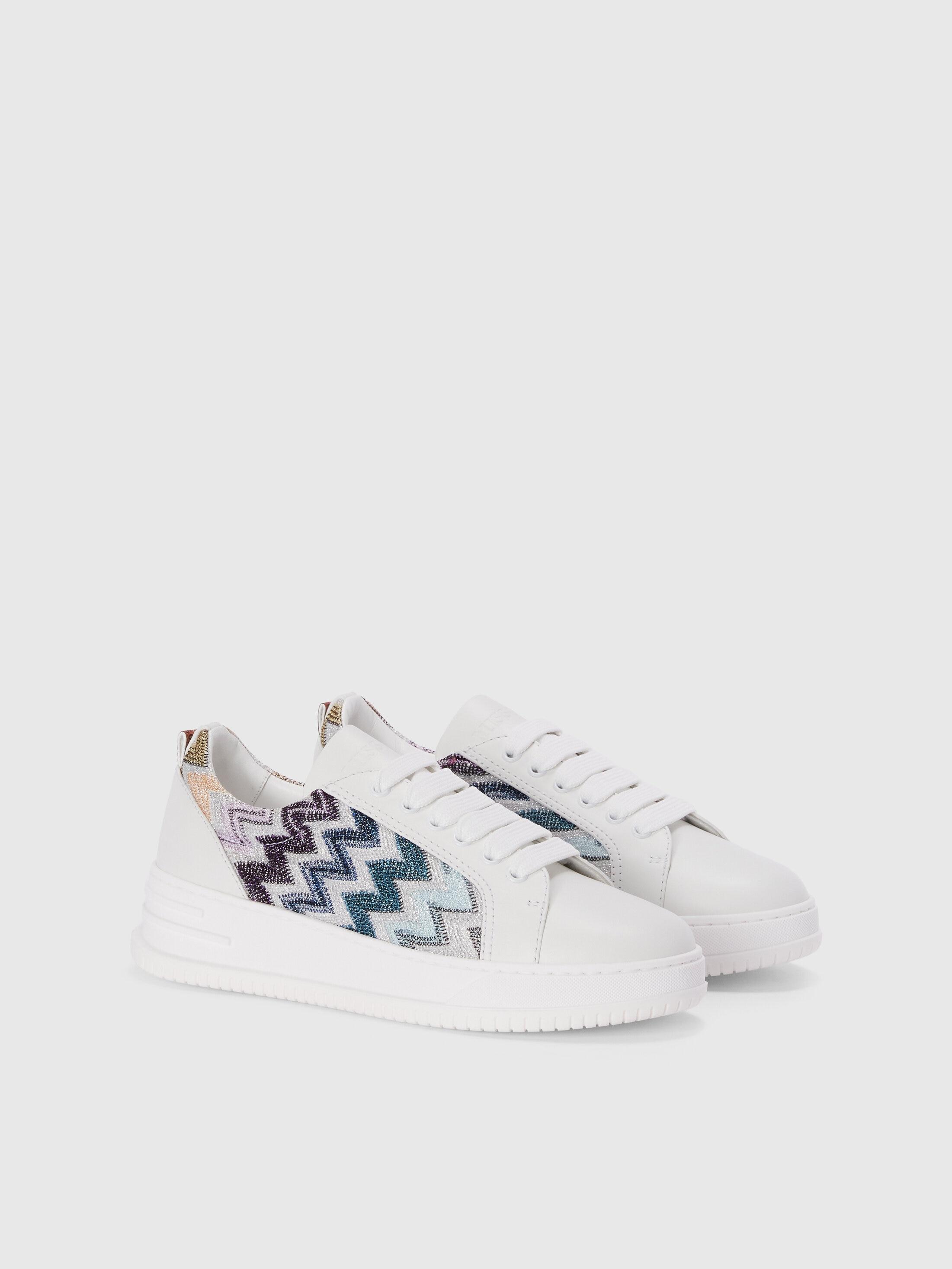 Leather sneakers with zigzag fabric insert Product Image