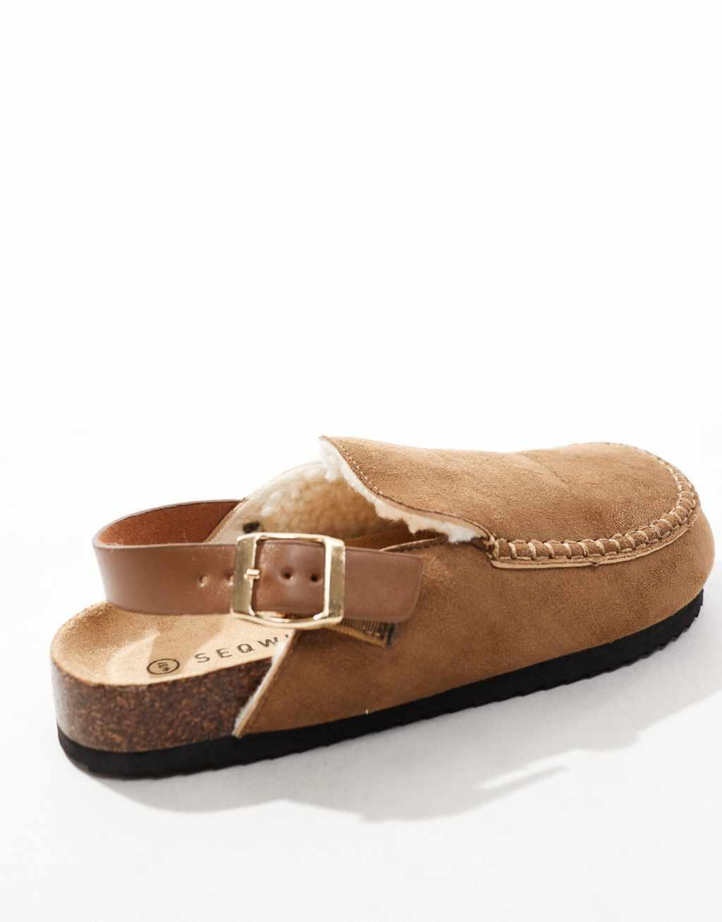 SEQWL faux fur lined sling back clogs in biscuit Product Image