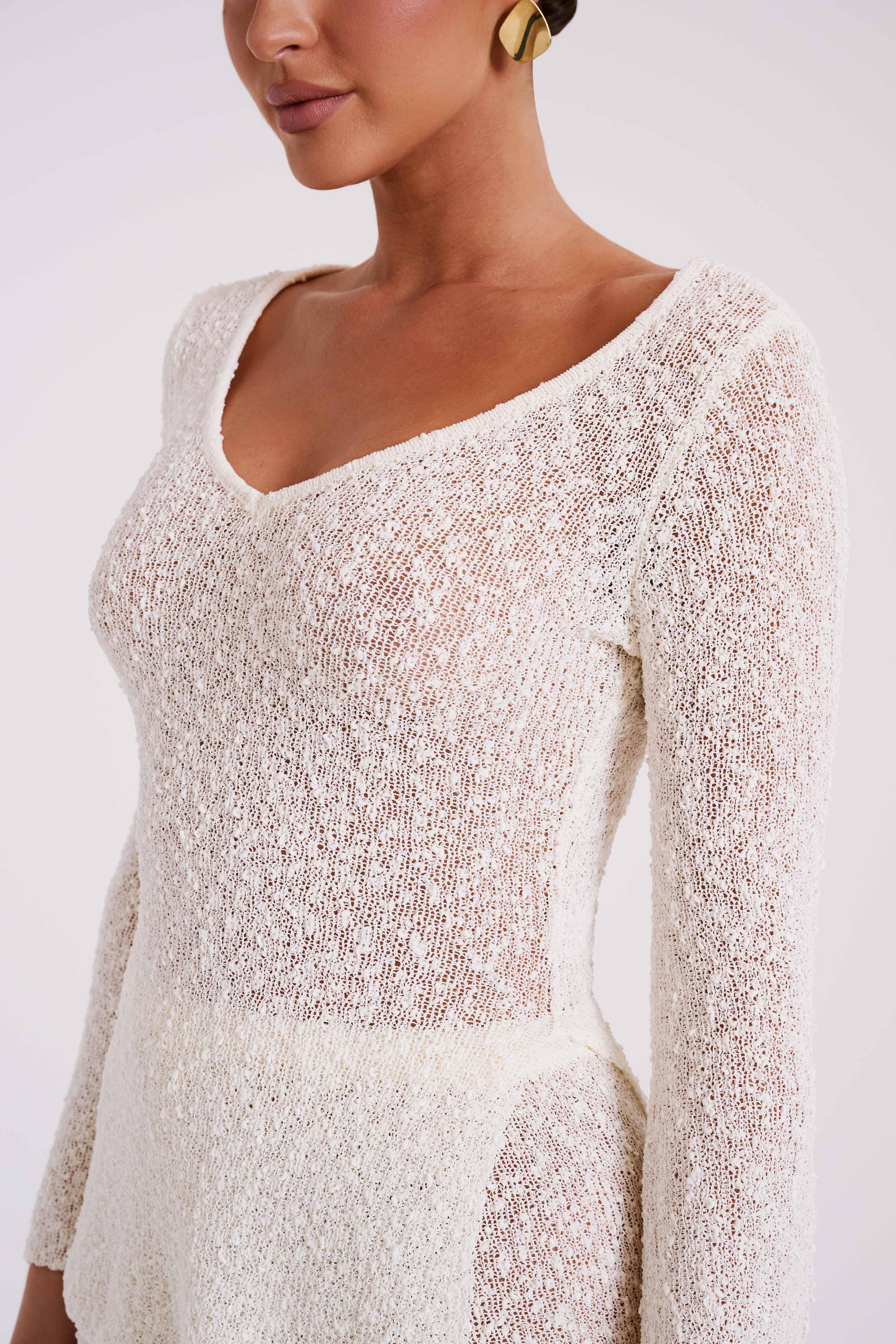 Liz Boucle Long Sleeve Top - Cream Product Image