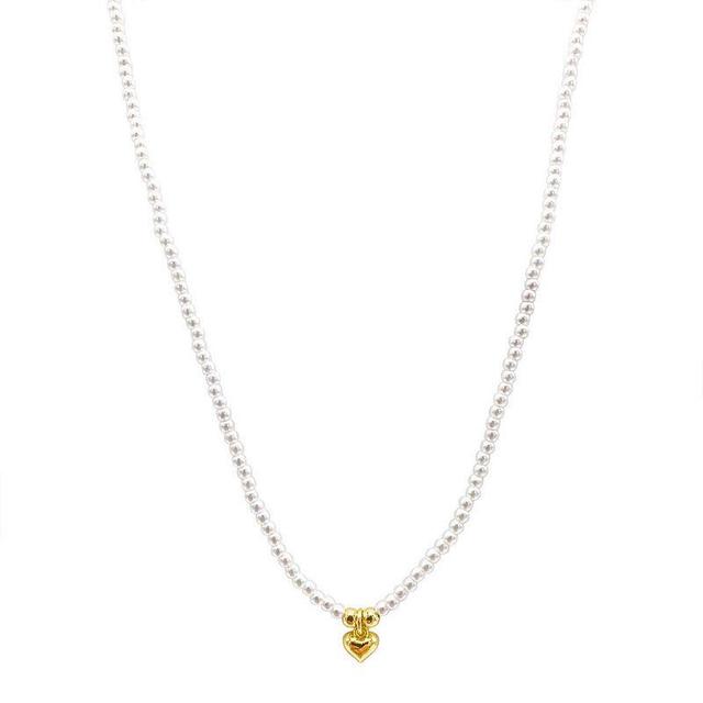 Adornia 14K Gold Plated 2mm Pearl Heart Charm Necklace in White at Nordstrom Rack Product Image