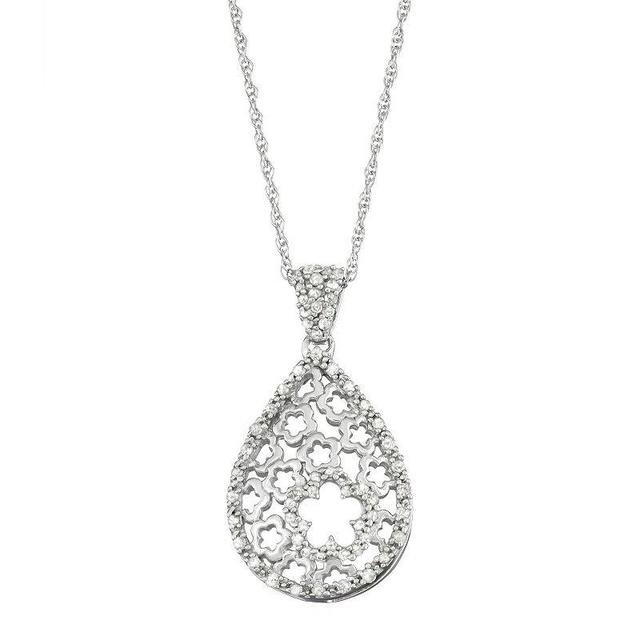 Jewelexcess Sterling Silver 1/4 Carat T.W. Diamond Flower Teardrop Pendant, Womens White Product Image