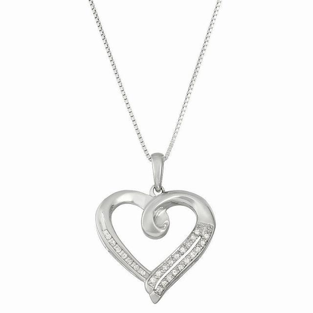 HDI Sterling Silver 1/10 Carat T.W. Diamond Heart Pendant Necklace, Womens, White Product Image