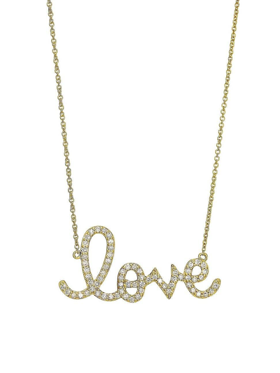 Womens Diamond and 14K Yellow Gold Large Love Pendant Necklace Product Image