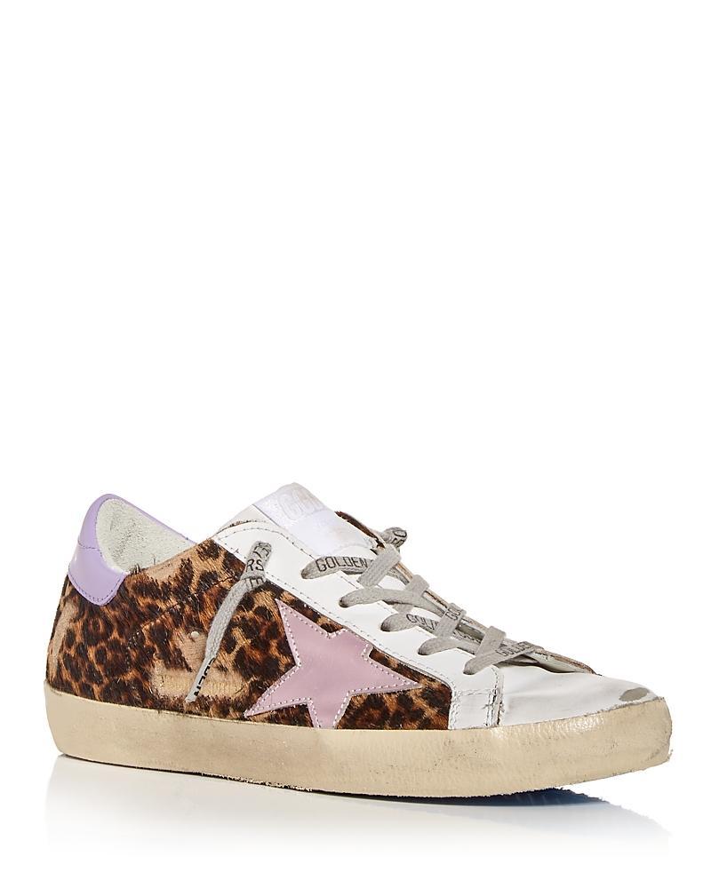 Golden Goose Womens Super-Star Leopard Print Calf Hair Low Top Sneakers Product Image