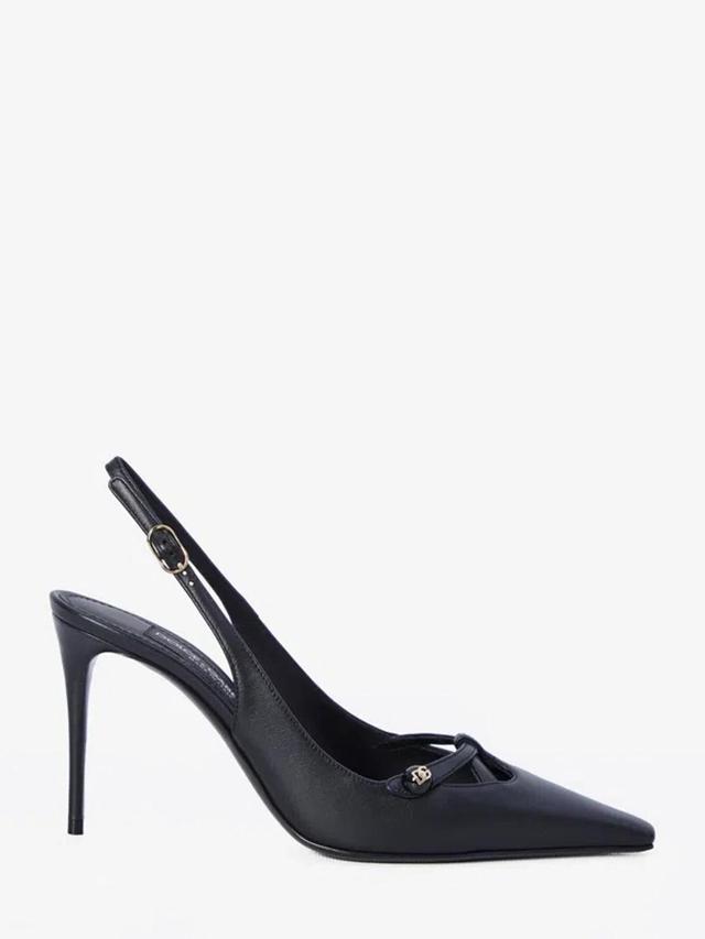 DOLCE & GABBANA Dolce  Gabbana Dg Logo Plaque Slingback Pumps In Black Product Image