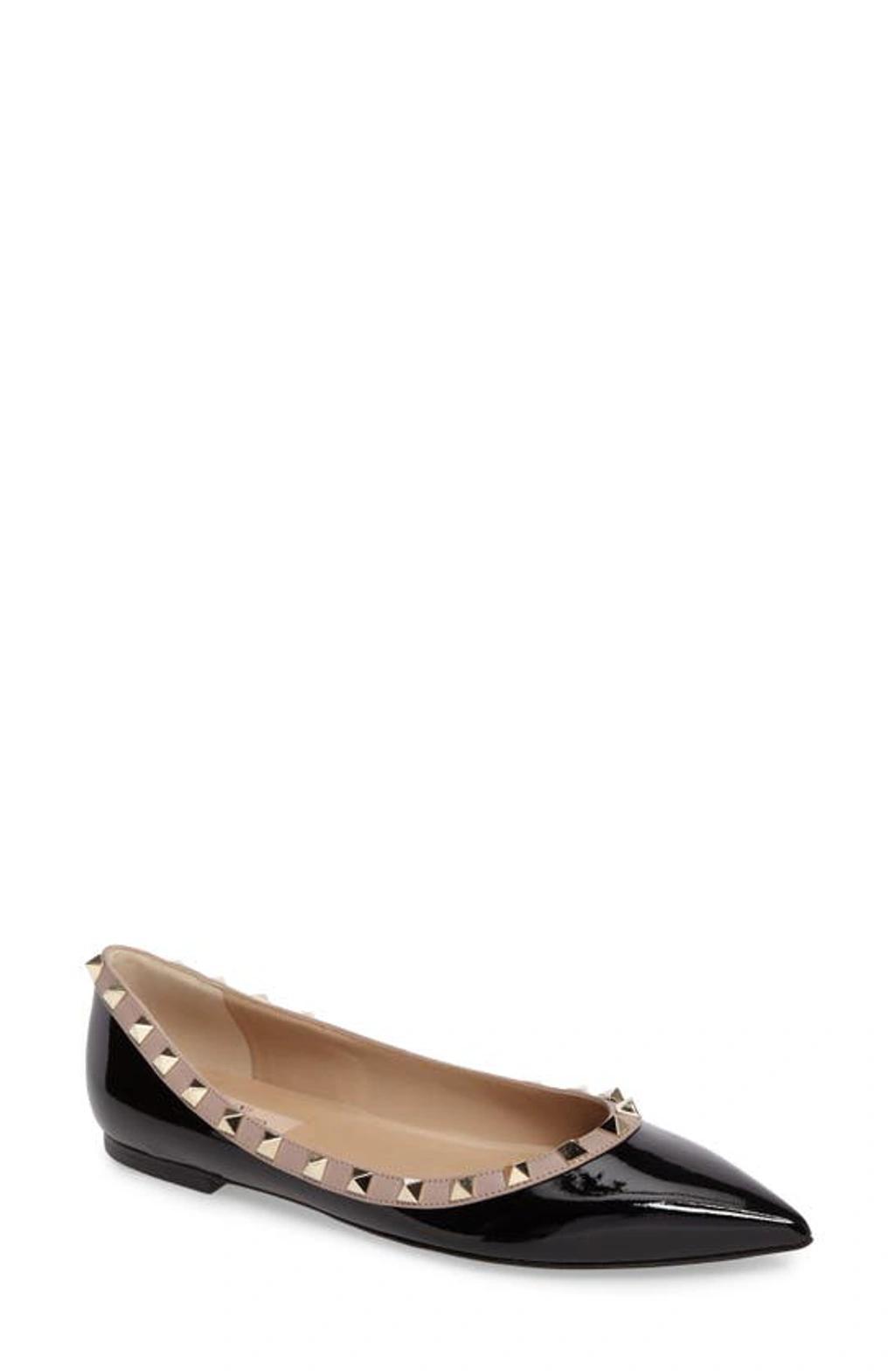 VALENTINO GARAVANI Rockstud Pointed Toe Ballerina Flat In Black product image